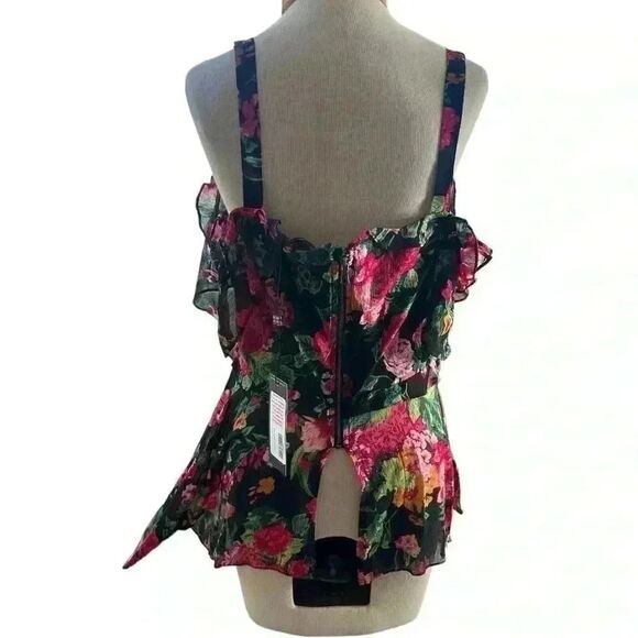 BCBGMAXAZRIA Women chiffon blouse. Off shoulder fitted, asymmetrical. Size M NWT - Picture 6 of 9